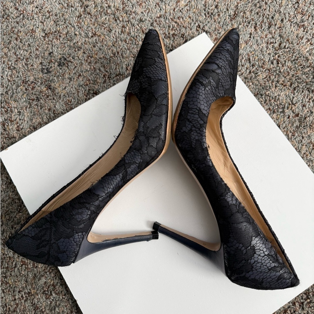 Valentino Garavani Black Lace Slip On Pointed Toe Heels Pumps Shoes Size 37 - Picture 7 of 17